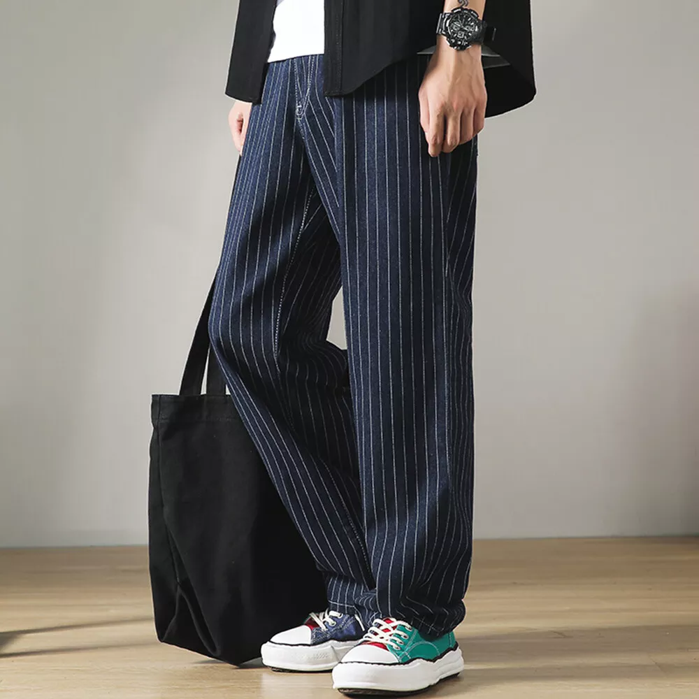 Striped denim pants hotsell