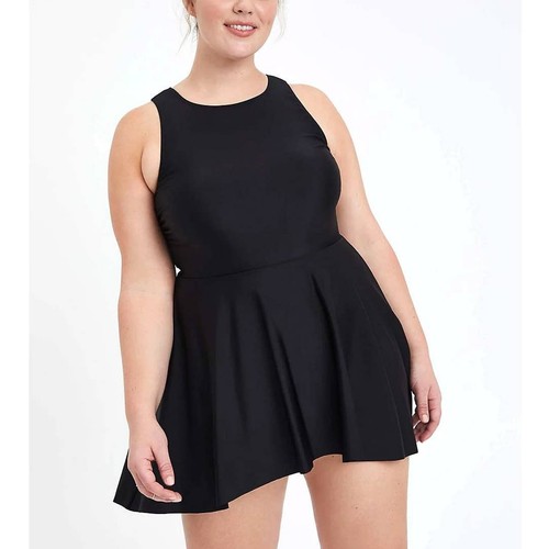 NWT Torrid Black One Piece Skirted High Lo Swim Dress Built In Briefs 2 2X