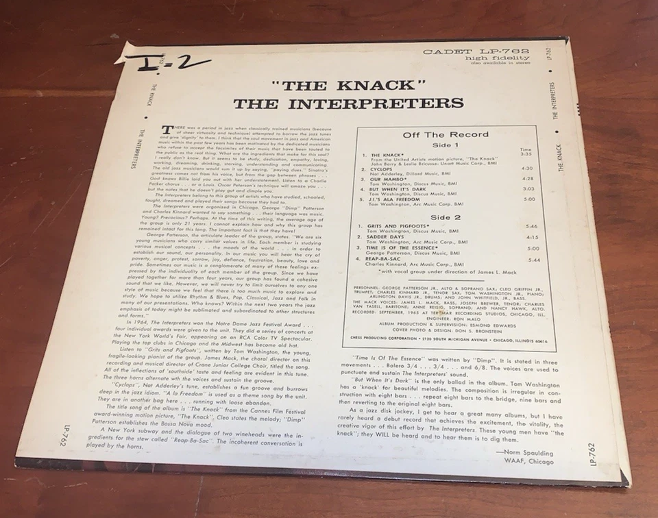 Knack The Interpreters Cadet DJLP-762 Mono Promo Rare Modal Hard Bop Soul Jazz - Image 3 of 3