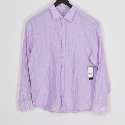 The Men's Store Linen Yarn-Dyed Solid Classic Fit Shirt Orchid Bloom Size XL