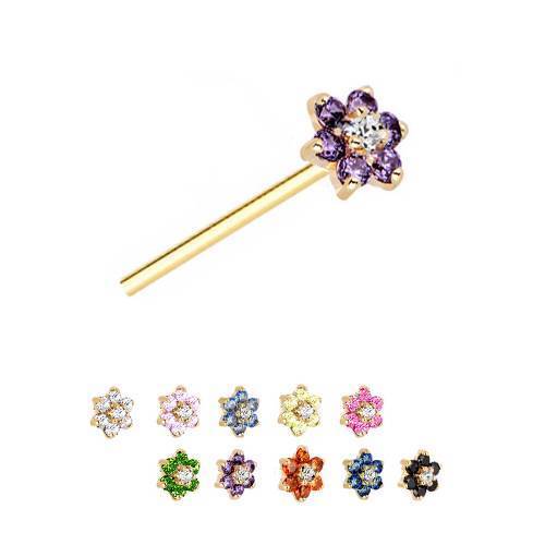 14KT Yellow Gold Nose Ring Straight 4.5mm Flower CHOOSE YOUR COLOR 18G 20G 22G - Photo 1 sur 1