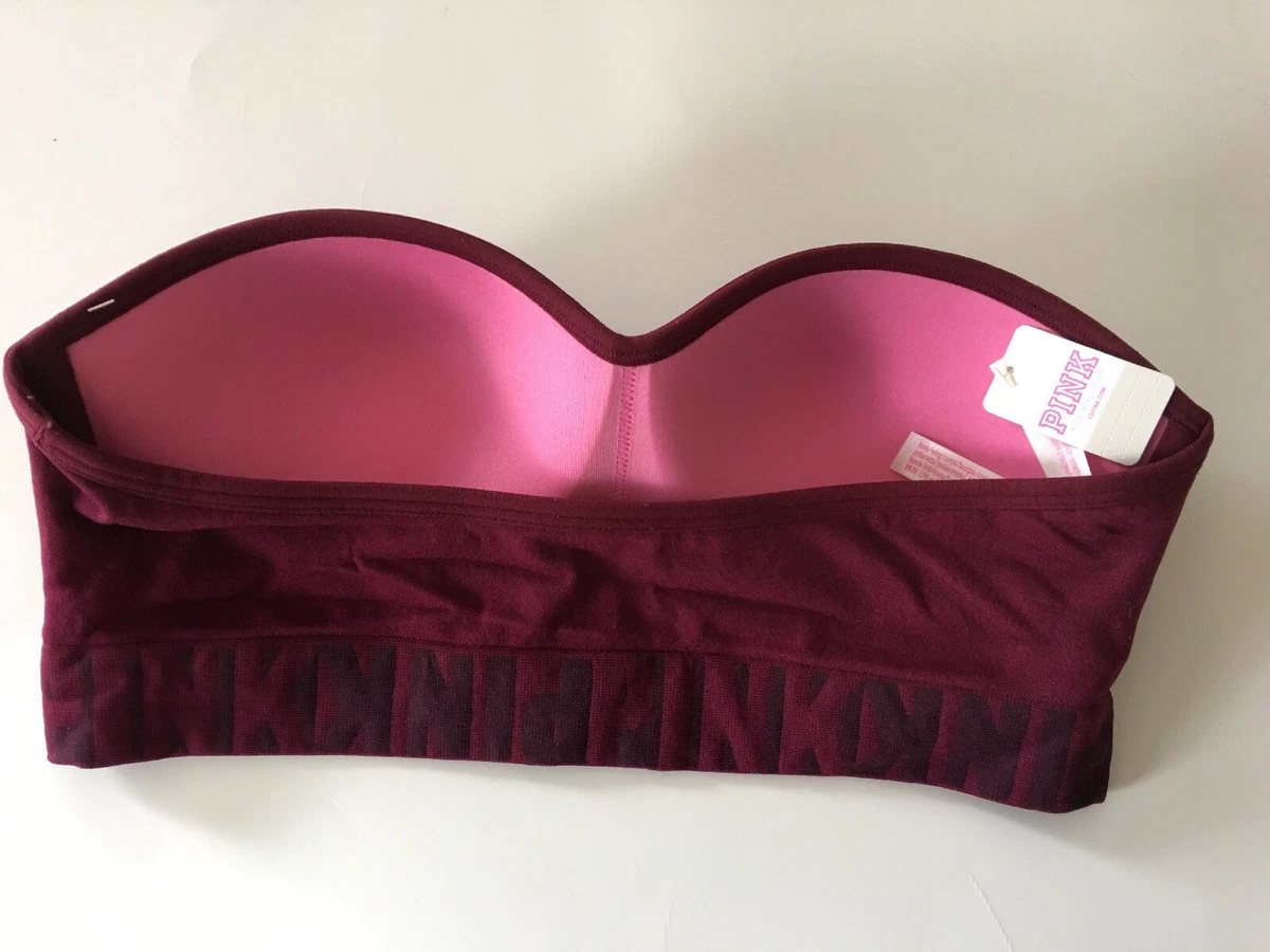 Victoria's Secret PINK Cool & Comfy Push-Up Bandeau Padded-Deep Ruby-Large  Bra