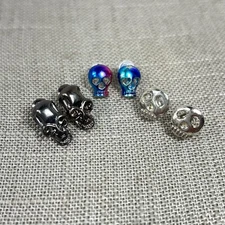 Skull Earrings Variety Silver Tone Gunmetal Multicolor Lot Of 3 Pairs Halloween
