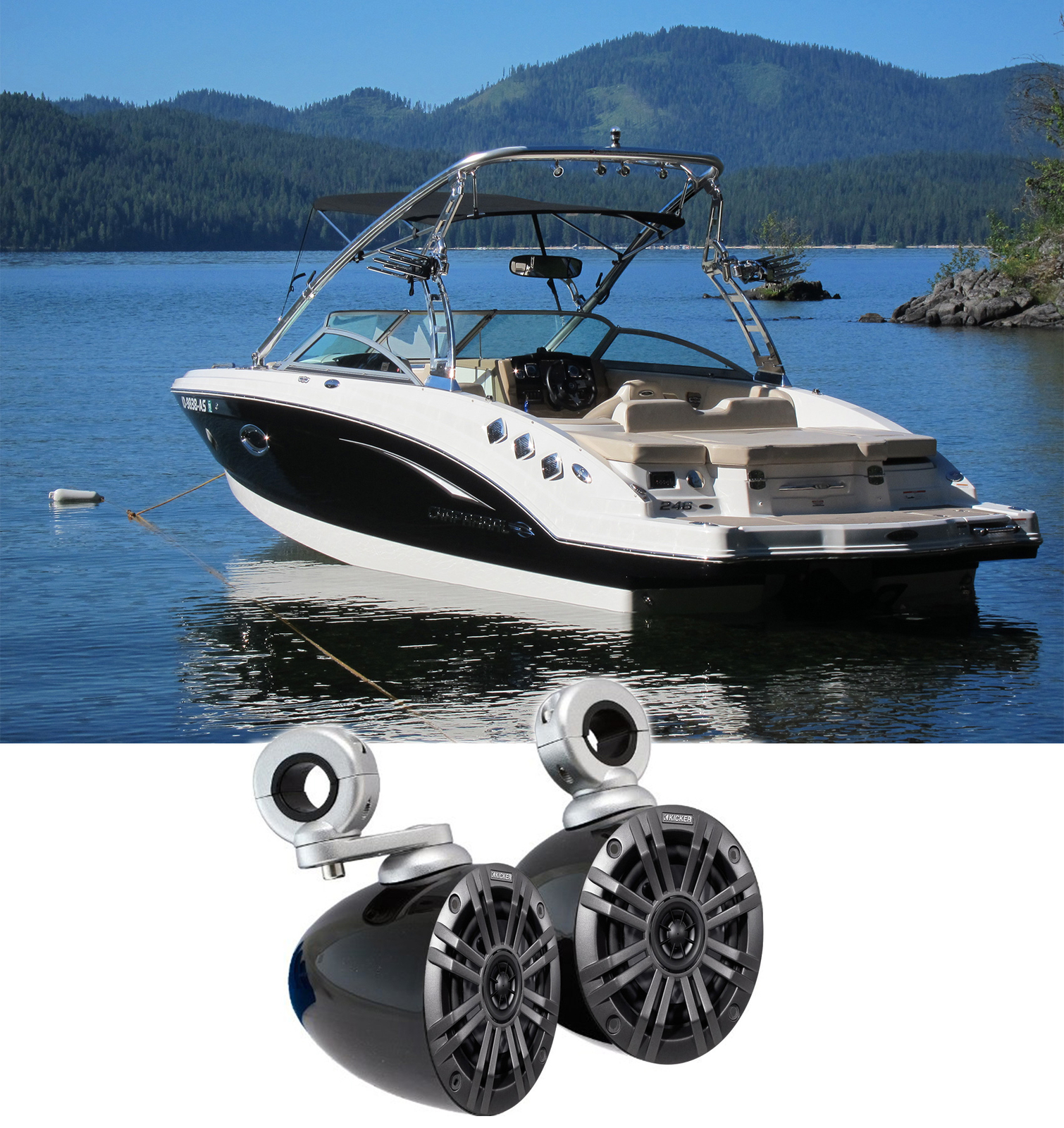 Пара коаксиальных динамиков Kicker 45KM44 из 4-х 150-ваттных башенных мини-колонок для морского вейкбординга 40090₽