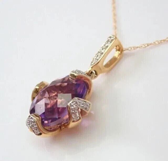 2 Ct Oval Cut Simulated Amethyst Women's Pendant Necklace 14K Yellow Gold Plated - Image 2 of 4