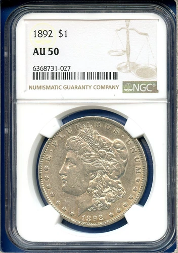 1892 P NGC AU50 Morgan Silver Dollar $1 US Mint Rare Key Date Coin 1892-P AU-50
