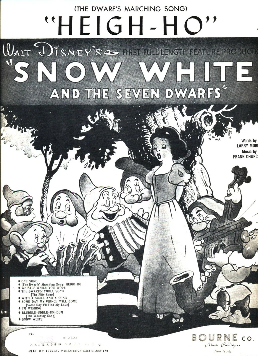 HEIGH-HO SHEET MUSIC THE DWARF'S MARCHING SONG DISNEY SNOW WHITE.