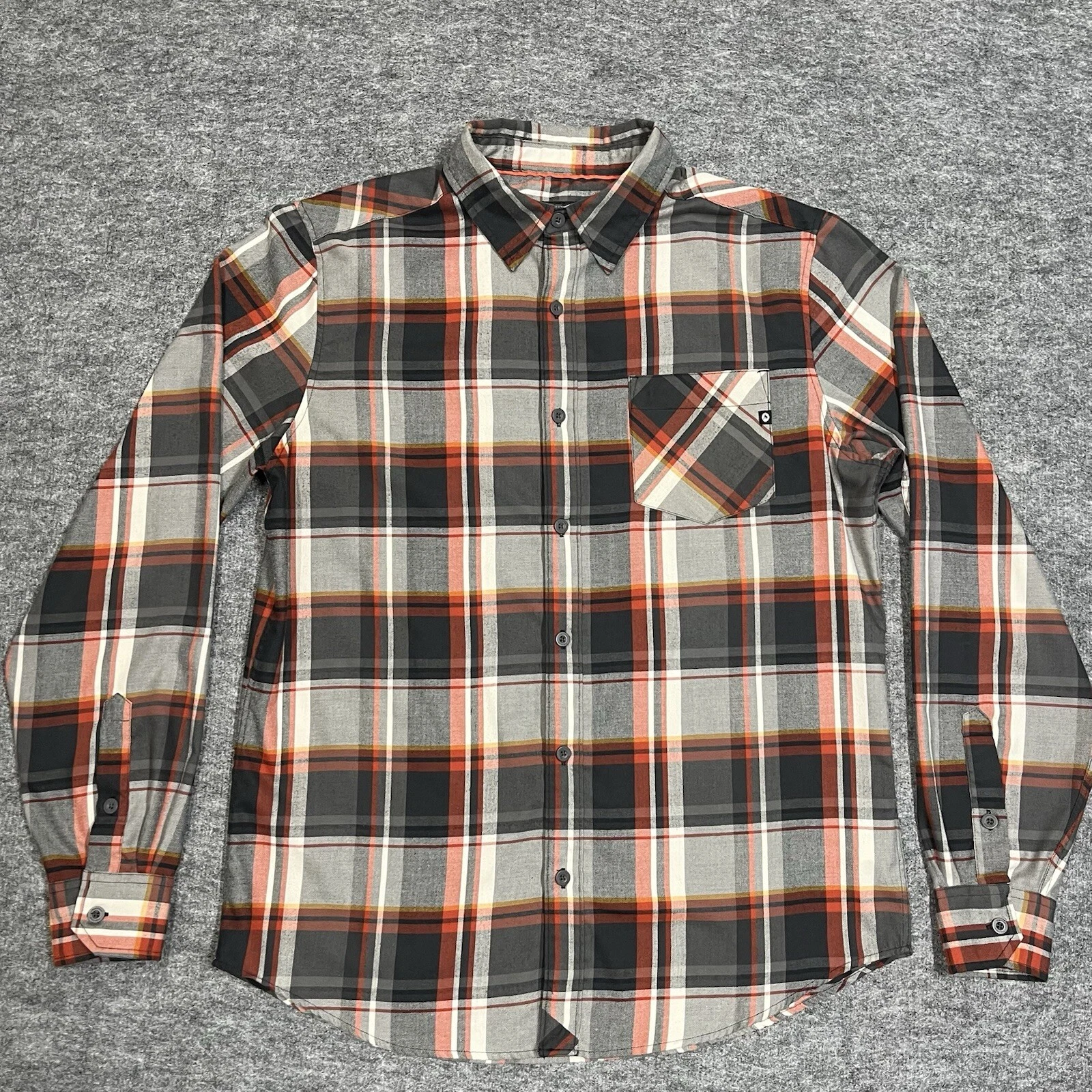 Marmot Shirt Mens Medium Flannel Plaid Long Sleeve Gray Red White Black Pocket