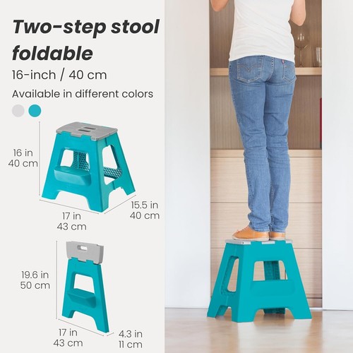 Durable Lightweight Folding Step Stool for Easy Reach - 16-Inch Turquoise Style - Picture 4 of 11
