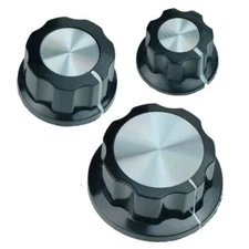 Black Control Knobs with Aluminium Inlay Potentiometer Pot - 19.5mm to 45mm