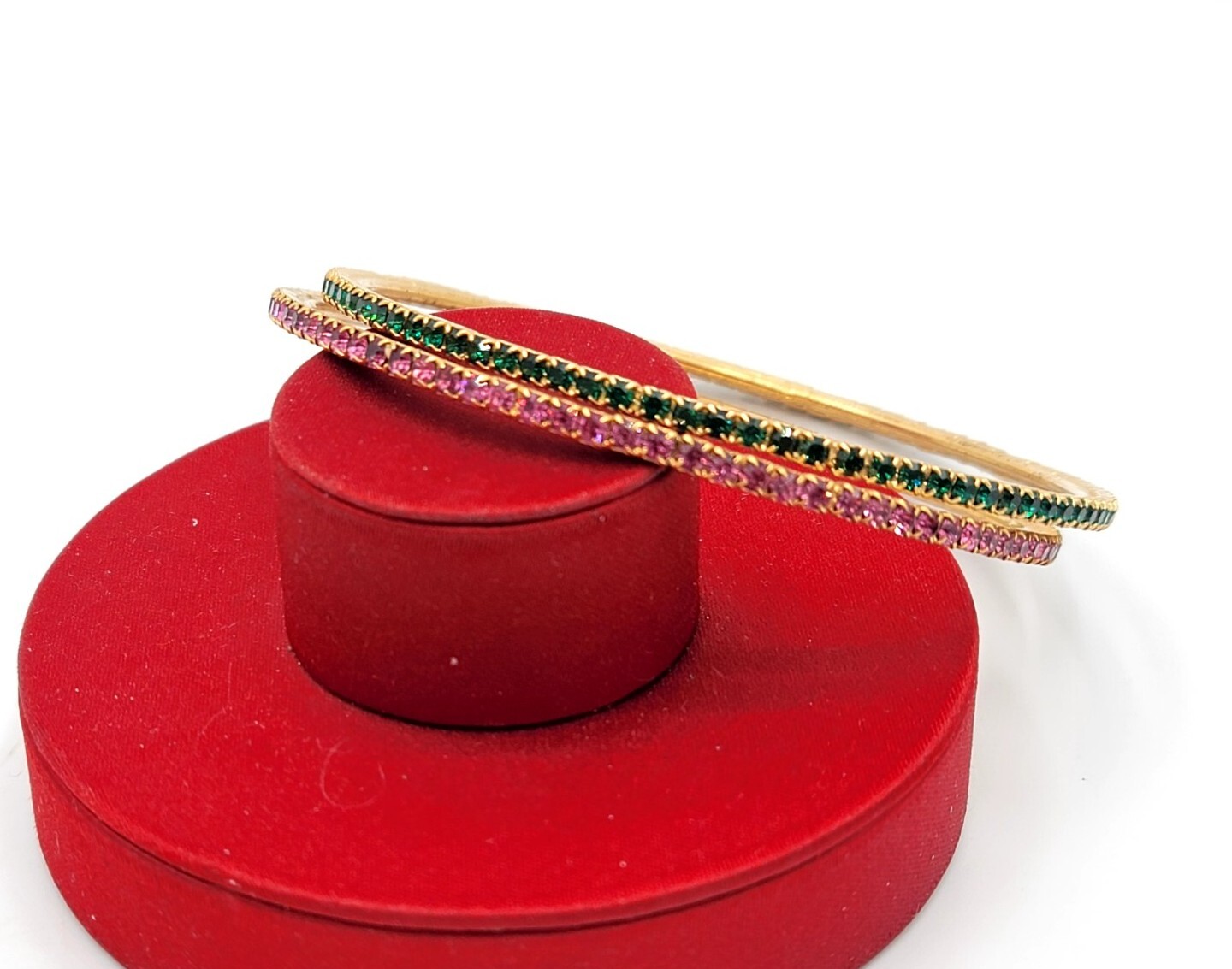 2 Vtg Bangle Bracelet Pink Green Rhinestones Highend Fashion Jewelry