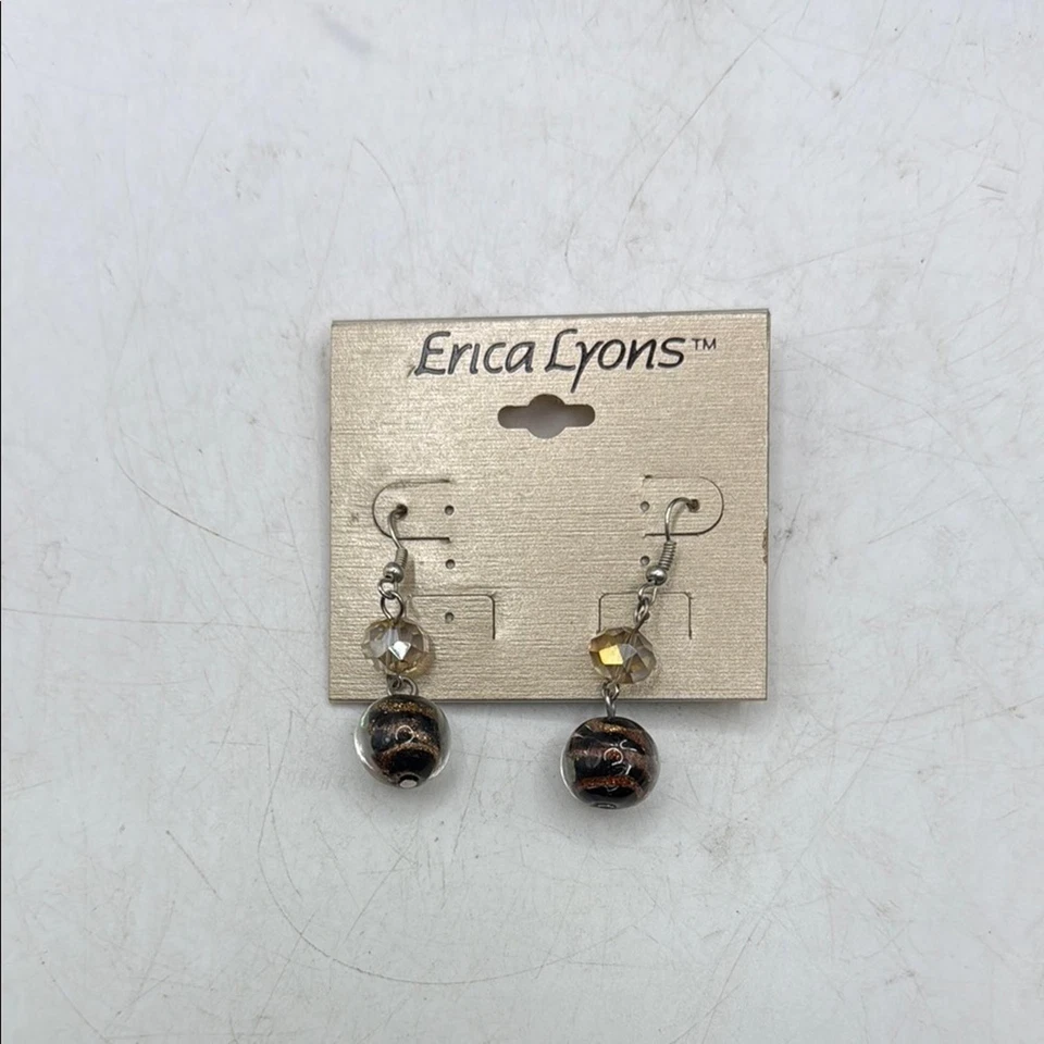 NUEVO CON ETIQUETAS Erica Lyons Tono Plata Marrón Vidrio Diocroico Cuentas Pendientes Colgantes Gota Foto 2 de 4