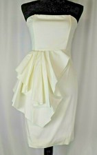 Alice Olivia Dress Sz 6 Strapless Cotton Blnd White Ruffled Front Back Zip Party