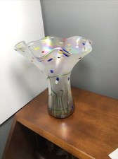 Murano Art Glass Vase Speckled Confetti Flared Ruffled Multi Colors BEAUTIFUL 