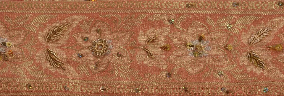 Borde de sari vintage sánskriti tejido a mano adornos artesanales encaje 1 yarda seda pura Foto 4 de 4