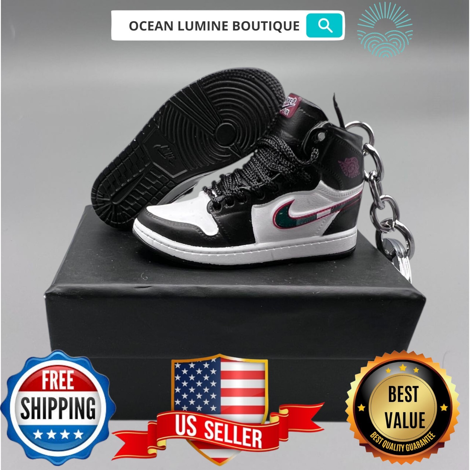 Air Jordan 3D Mini Sneaker Keychain, Basketball Sneaker Collectible, Box Options