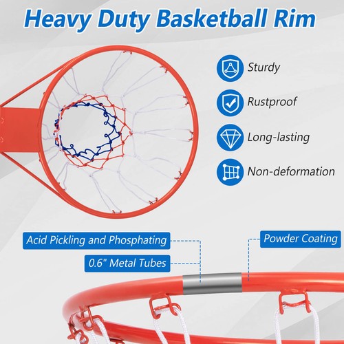 18" Basketball Rim Wall Door Mounted Basketball Hoop w/ All Weather Net - Picture 6 of 9