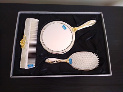 silver plated 3 piece dresser set Vintage Oneida Ropes & Bows Silver plated 3 Piece Dresser Set Mirror Comb  Brush