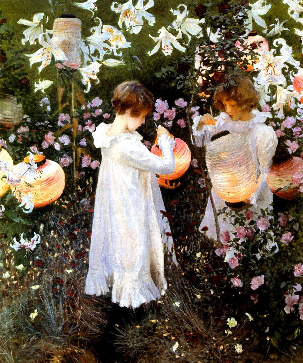 Carnation Lily Rose Girls Garden Lanterns By John Sargent Art