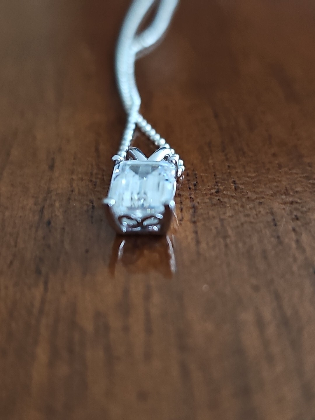 Clear White  Rectangular Stone Necklace 18" Sterl… - image 7