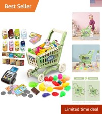Shopping Cart Play Set - 65 Accessories - Fruit, Vegetables, Groceries - Green