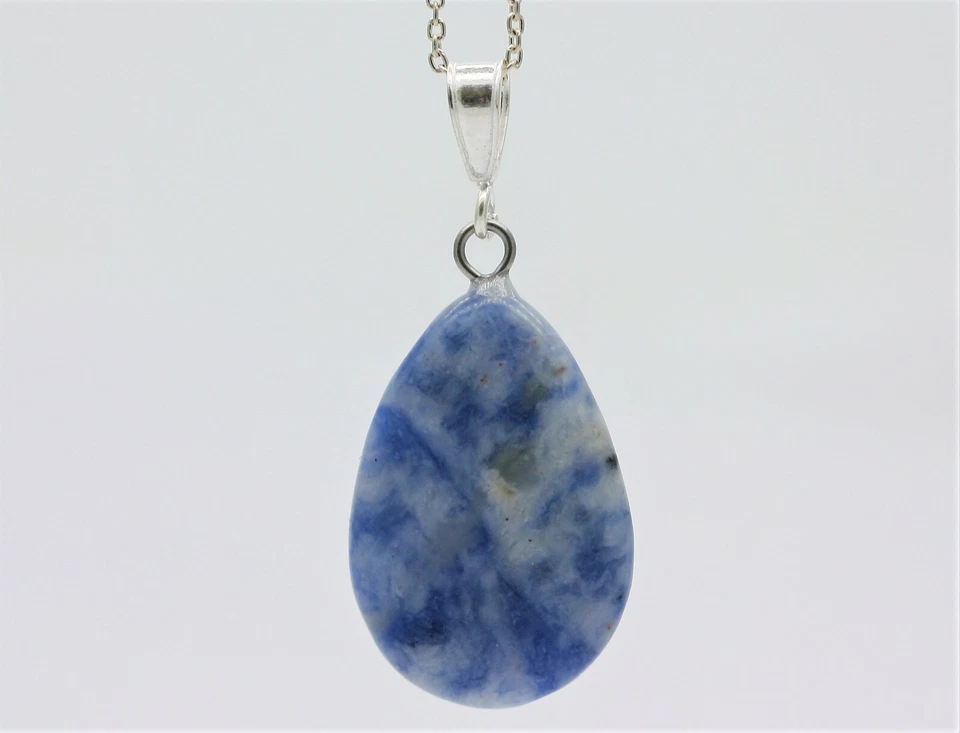 Pendente A Goccia In Sodalite Blu Naturale In Argento Sterling E Collana - Immagine 3 di 4