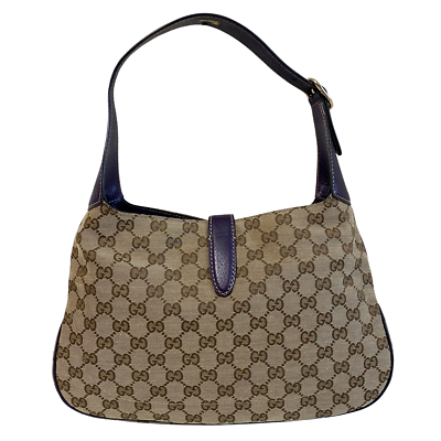 GUCCI New Jackie Purple Leather and GG Canvas Shoulder Bag