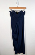 Shona Joy Midi Dress Womens 6 Navy Blue Wire Bustier Drape Party Evening New