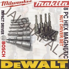 Dewalt Impact 8Pc Magnetic Nut Driver Bit Hex 6,7,8,9,10,11,12,13m Makita Dewalt