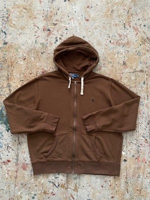 Vintage 90s Polo Ralph Lauren Zip Up Hoodie XL Brown Heavyweight