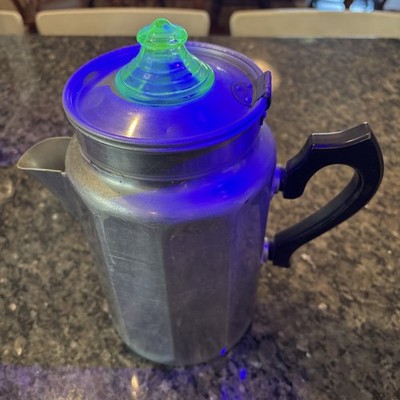 VTG PURE ALUMINUM Coffee Percolator Uranium Glass Top Viko Manufacturing