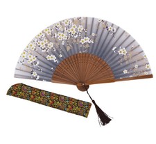 Handmade Collapsible Fan, Bamboo Silk Pouch Included, 21cm, Brown