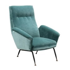 Vintage Sessel Metall Stoff Messing Design Italien der 50er-60er Jahre 