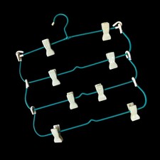 Vintage Hanger Teal 1980s Folding Clothing Clips Ties Hosiery Drying Laundry