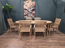 High Quality Teak Double Extending 2.2m-3.2m Oval Garden Table & 6x Chairs