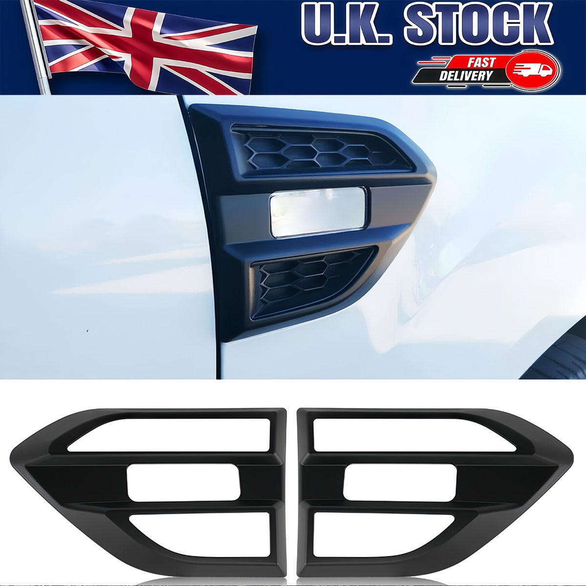 Matte Black Side Vent Grill Covers Trim for T7 T8 Ford Ranger 2015-2021