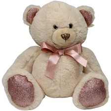 Heunec Teddy mit rosa Glitzerohren & Füßen, sitzend Kuscheltier 25cm Gebraucht T