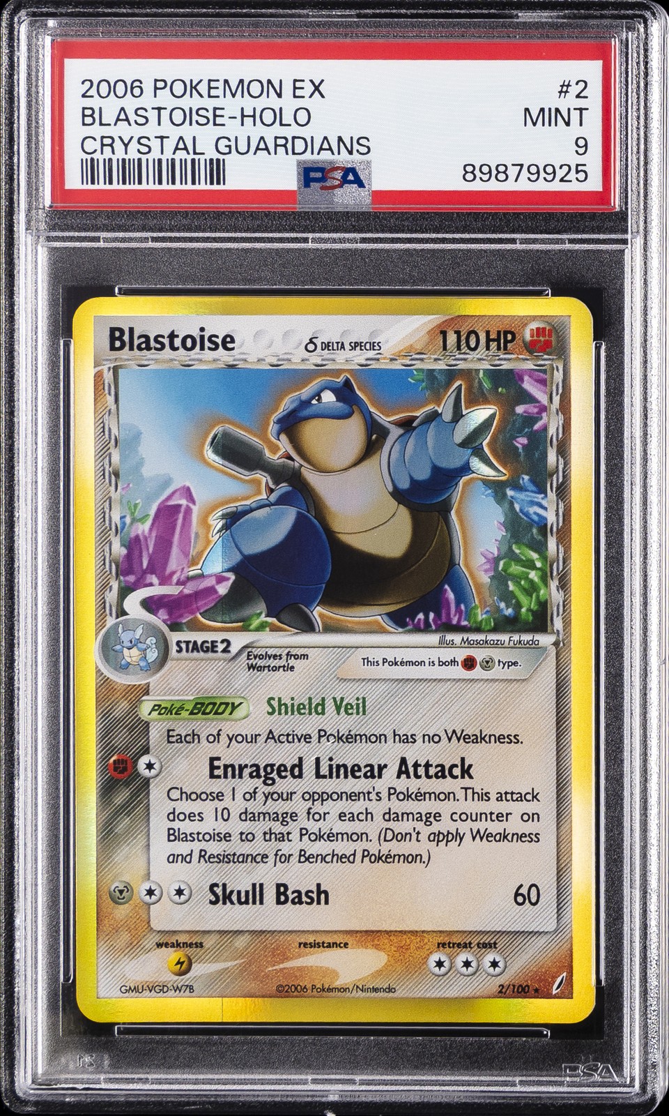 2006 POKEMON EX CRYSTAL GUARDIANS #2 BLASTOISE-HOLO PSA 9