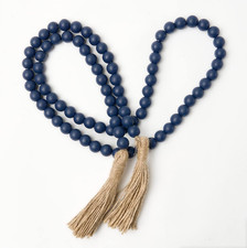 59In Wood Bead Garland with Tassels, Decorative Beads, Farmhouse Wooden Beads Ga