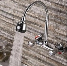 360° Rotating Wall Mounted Kitchen Mixer Tap Hot Cold Stainless Steel Brushed