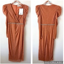 Mac Duggal 93674 Beaded Wrap Front Midi Dress Copper 4