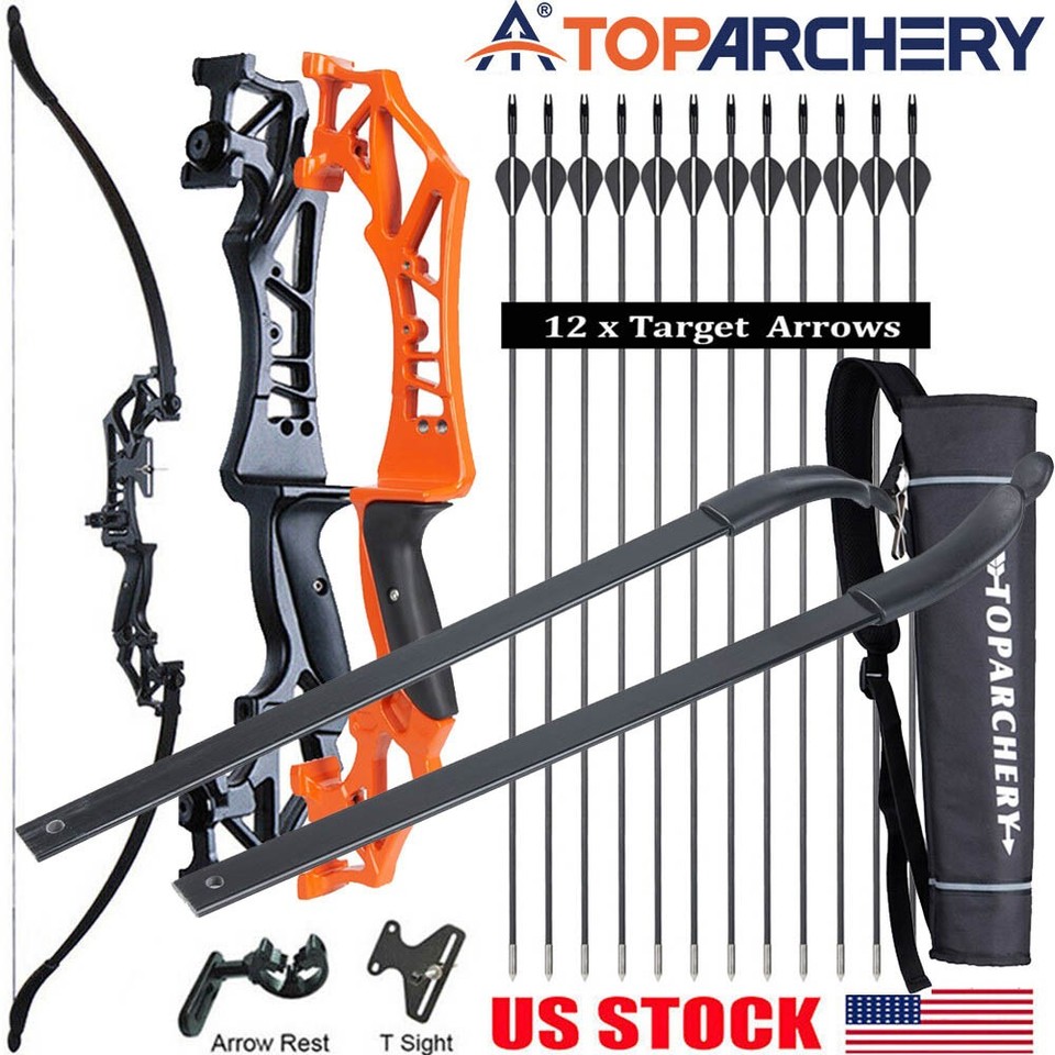 Archery 53" Takedown Recurve Bow Set Carbon Arrows Target Hunting Bow 20-55lbs
