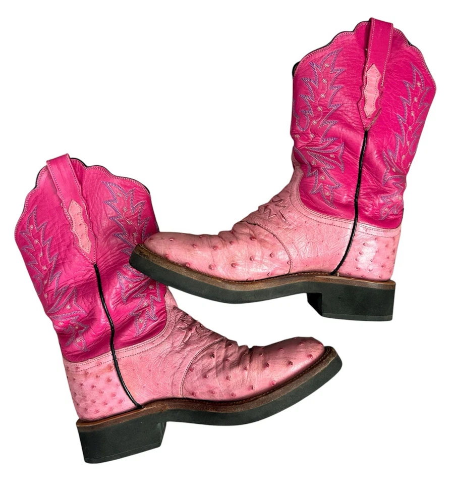 Botas vaqueras Lucchese 2000 para mujer 9B pluma de avestruz suela de crepé rosa T1503.HD Foto 3 de 4