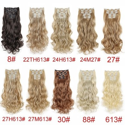 6 Stück Clip In Curly Hair Extensions 50 cm Kunsthaar Volumenverstärker
