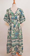 NWT Anthropologie FIG & FLOWER Boho Midi Maxi Dress Sz L Linen Rayon Floral Blue