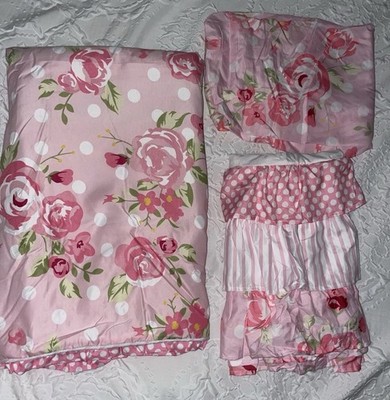 CRIB SET Pink Roses My Baby Sam Rosebud Lane Girls •Skirt •Comforter •Sheet  •3pc
