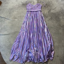 Leena For Mac Duggal Dress Womens Sz 2 Purple Pleated Metallic Satin Iridescent
