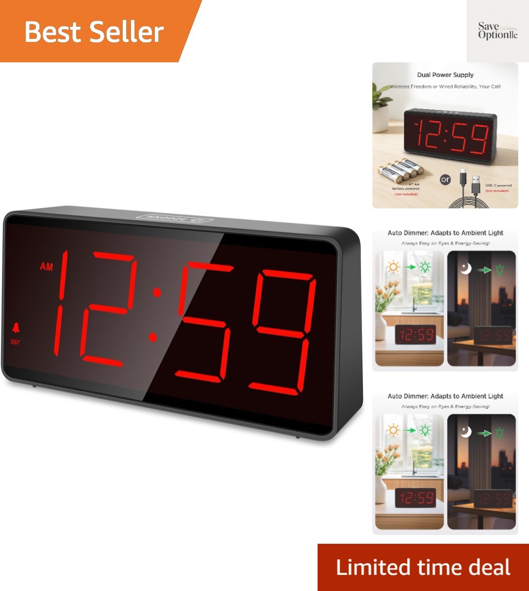 Battery Operated Digital Clock, Alarm Clock for Bedrooms - C