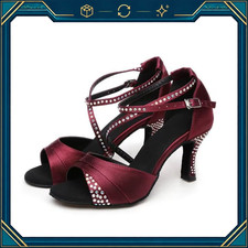 Purple Latin Dance Shoes for Women, 7.5cm Heel, Size 34 EU, Diamond Studded