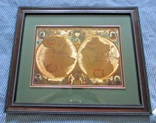 Rare Framed Gold Foil Old World Map/Nova Totius Terrarum Orbis Geographica VG